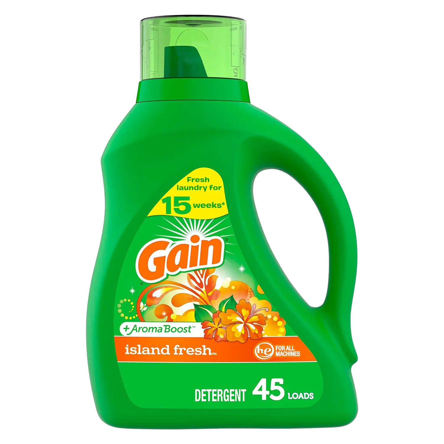 Gain + Aroma Boost Laundry Detergent Liquid Soap, Island Fresh Scent, 45 Loads, 65 Fl Oz, He Compatible