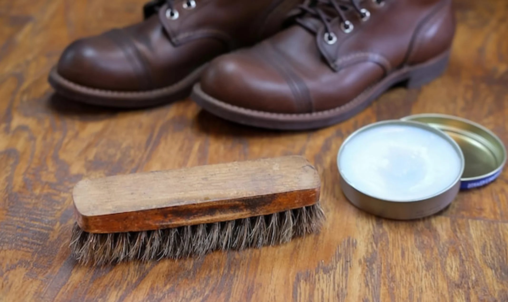 Boot care with a horsehair brush
